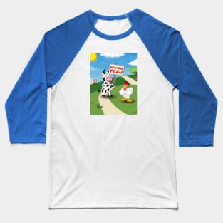 Eat More Tofu! Cartoon Cow & Chicken Protest Baseball T-Shirt